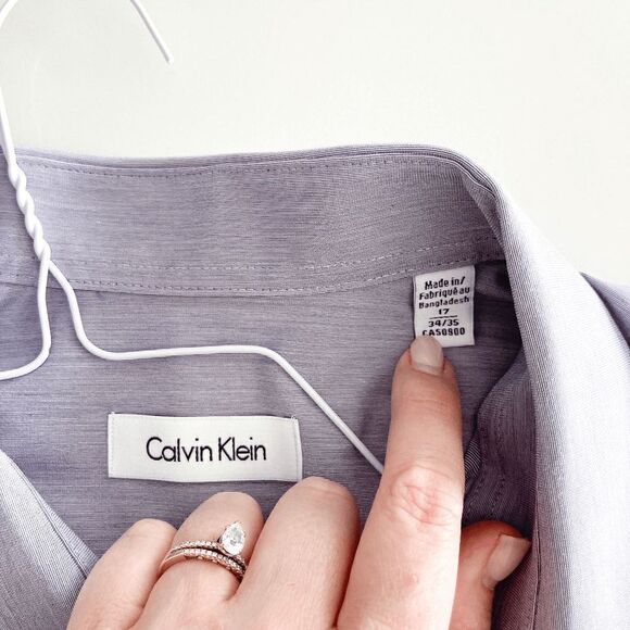 Calvin Klein Mens Casual Button Down Long Sleeve Plain Purple Size 17 Neck - Picture 5 of 8